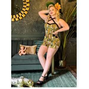 Kewpie® X TOBS Hula Romper Plus Size 3X  Retro Pinup Sage Green Orange